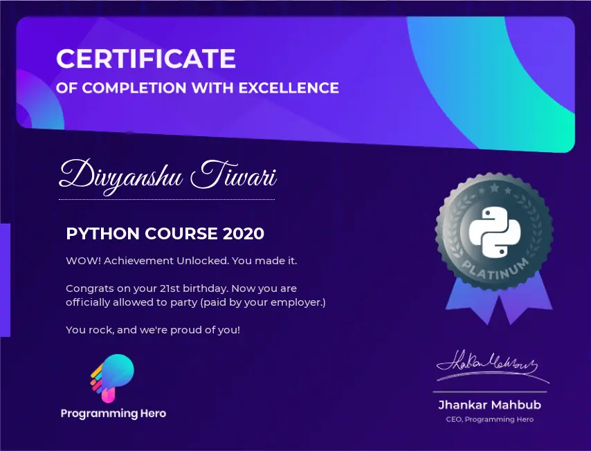 Programming Hero Programming Advanced Certificate