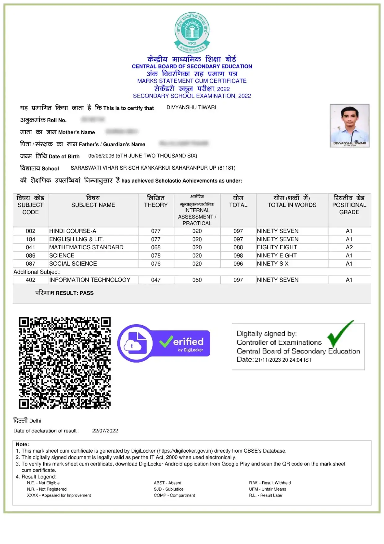 Class X Report Card