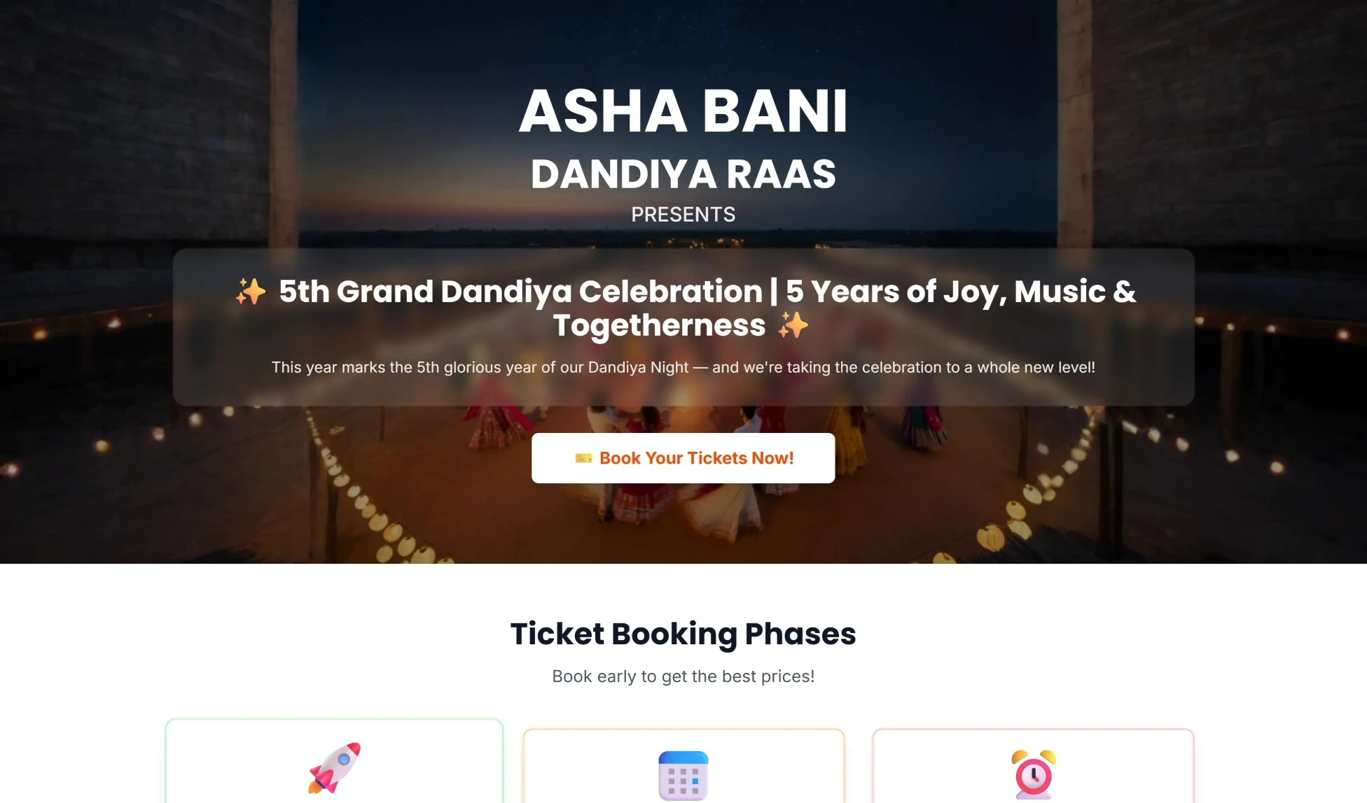 Asha Bani Dandiya Raas Booking Portal screenshot